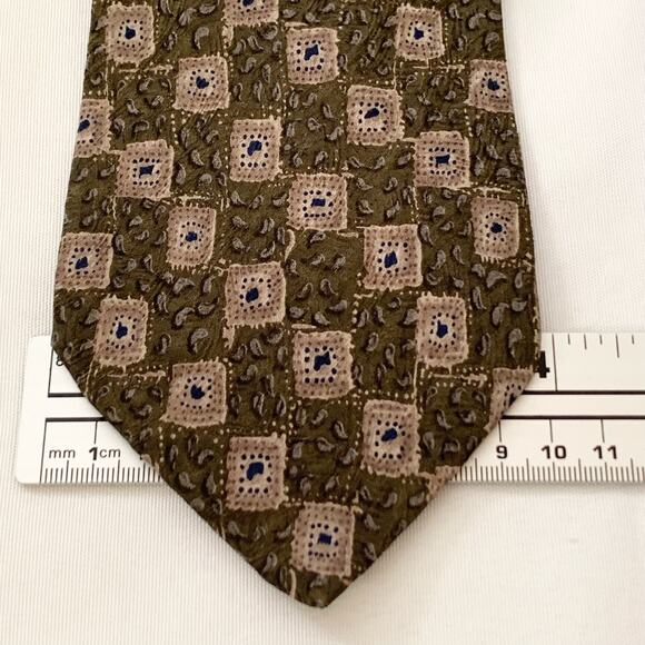 OSCAR DE LA RENTA 2 Pc Men’s Neck Tie Silk, Red & Olive Green, Olive Green & Tan - Picture 6 of 8